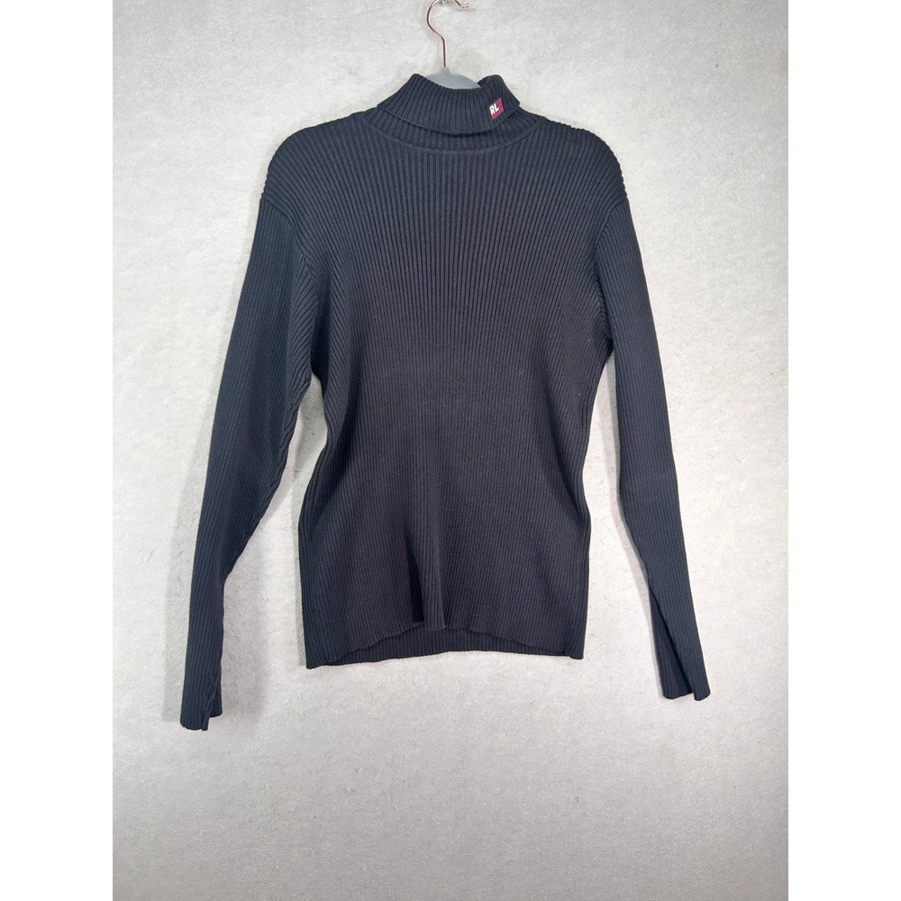 Polo Jeans Co Ralph Lauren Black Ribbed Turtleneck Sweater Cotton Mens Large